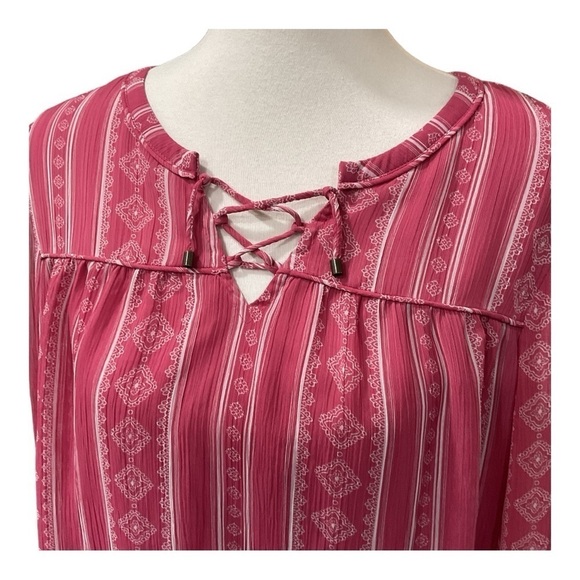 St. John’s Bay Pink Lace Up Long Sleeve Tunic Top - Picture 3 of 6